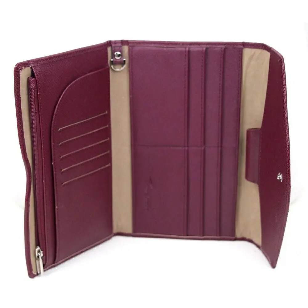 TRAVELAMBO BURGUNDY GENUINE LEATHER ID COIN BILL HOLDER WALLET TRIFOLD CLUTCH